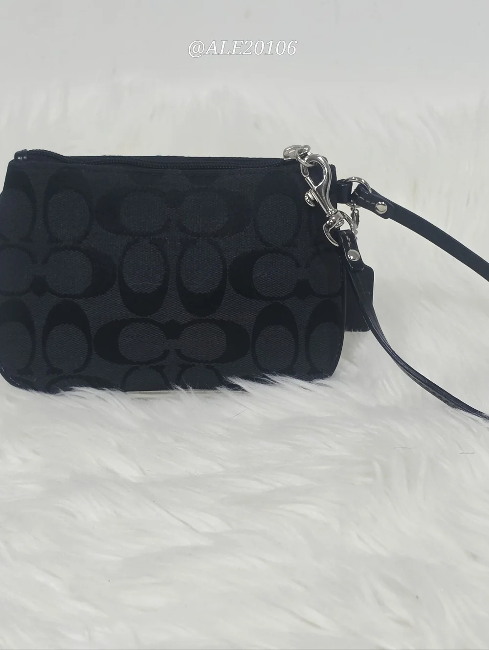 Coach Black Signature Wristlet Canvas Leather Small Pouch Classic